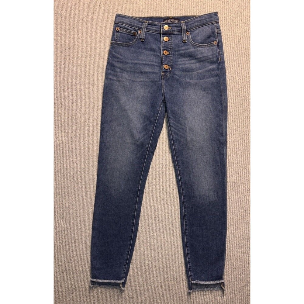 J Crew High Rise Skinny Jean Women's 27 Blue Stretch Denim Button Fly